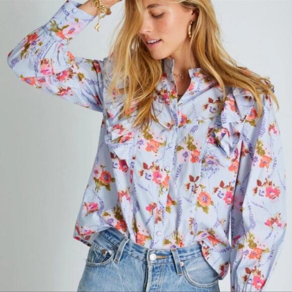 LoveShackFancy Tops - LoveShackFancy Beatrix Womens Floral Long Sleeve Top in Lavender Moon Size Large